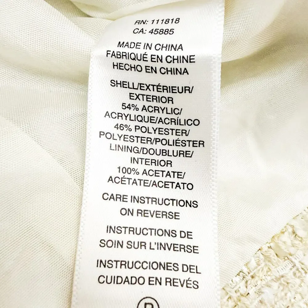 Michael Kors Woven Style Tweed Fringe Blazer Cream Gold Size Medium